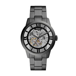 Fossil Townsman Men’s Automatic Watch | 44mm Smoke Gunmetal Skeleton Dial with Exhibition Case Back and Stainless Steel Bracelet (ME3268)