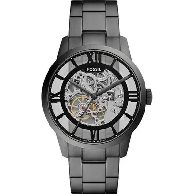 Fossil Townsman Men’s Automatic Watch | 44mm Smoke Gunmetal Skeleton Dial with Exhibition Case Back and Stainless Steel Bracelet (ME3268)