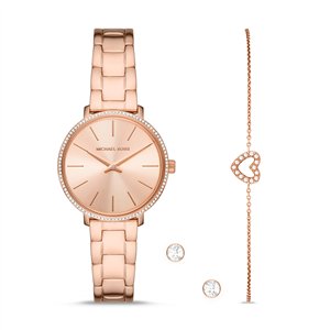 Michael Kors Pyper Women’s Rose Gold-Tone Watch Gift Set | 32mm Stainless Steel Watch with Pavé Heart Bracelet & Stud Earrings (MK1040)