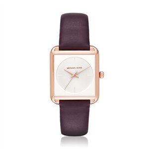 Michael Kors Lake Women’s Rose Gold-Tone Square Watch | 32mm Minimalist White Dial with Plum Purple Leather Strap (MK2585)