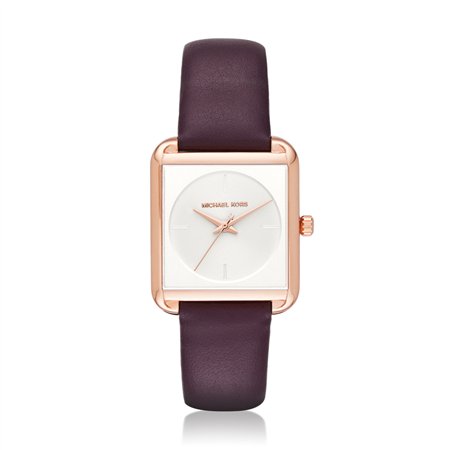 Michael Kors Lake Women’s Rose Gold-Tone Square Watch | 32mm Minimalist White Dial with Plum Purple Leather Strap (MK2585)