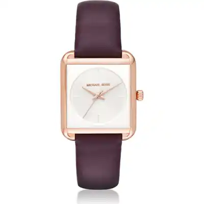 Michael Kors Lake Women’s Rose Gold-Tone Square Watch | 32mm Minimalist White Dial with Plum Purple Leather Strap (MK2585)