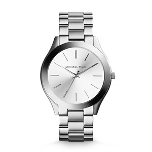 Michael Kors Slim Runway Women’s Silver-Tone Watch | 42mm Silver Sunray Dial with Polished Stainless Steel Bracelet (MK3178)