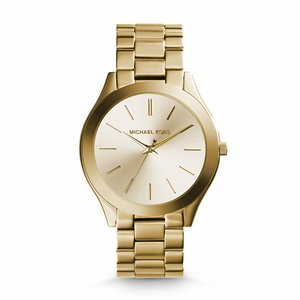 Michael Kors Slim Runway Women’s Gold-Tone Watch | 42mm Champagne Sunray Dial with Polished Gold-Plated Stainless Steel Bracelet (MK3179)