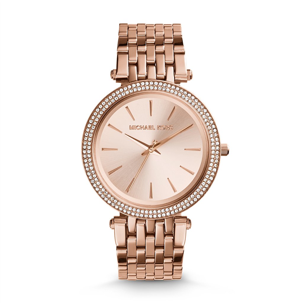 Michael Kors Darci Women’s Rose Gold-Tone Watch | 39mm Rose Gold Dial with Pavé Crystal Double Bezel and Stainless Steel Bracelet (MK3192)