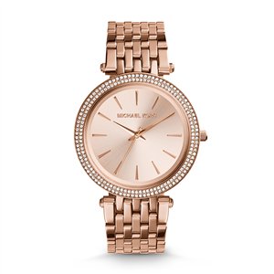 Michael Kors Darci Women’s Rose Gold-Tone Watch | 39mm Rose Gold Dial with Pavé Crystal Double Bezel and Stainless Steel Bracelet (MK3192)