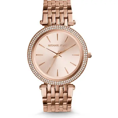 Michael Kors Darci Women’s Rose Gold-Tone Watch | 39mm Rose Gold Dial with Pavé Crystal Double Bezel and Stainless Steel Bracelet (MK3192)