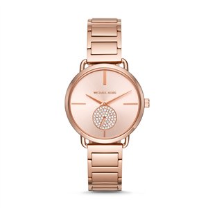 Michael Kors Portia Women’s Rose Gold-Tone Watch | 36.5mm Rose Gold Dial with Pavé Crystal Seconds Sub-Dial and Stainless Steel H-Link Bracelet (MK3640)