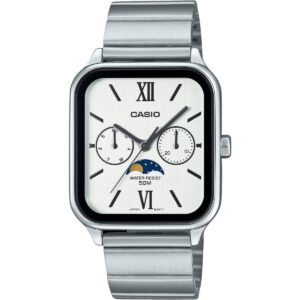 Casio Standard Analog Moon Phase Stainless Steel White Dial Quartz MTP-M305D-7A2V Men's Watch