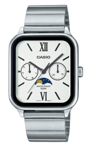 Casio Standard Analog Moon Phase Stainless Steel White Dial Quartz MTP-M305D-7A2V Men's Watch