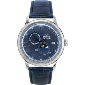 Orient Classic Sun and Moon Leather Strap Navy Blue Dial Automatic RA-AK0806L Men's Watch