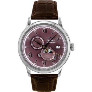 Orient Classic Sun and Moon Leather Strap Bordeaux Dial Automatic RA-AK0807R Men's Watch