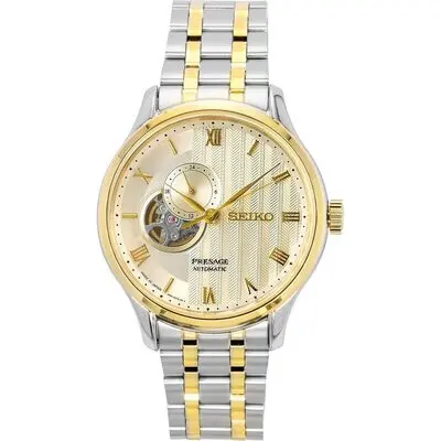 Seiko Presage Japanese Garden Two Tone Stainless Steel Gold Dial Automatic SSA464J1 Men's Watch