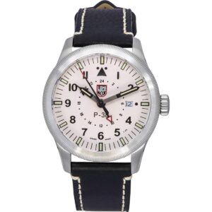 Luminox Air Pilot P-38 Lightning GMT Black Leather Strap White Dial Swiss Quartz XA.9527 100M Men's Watch