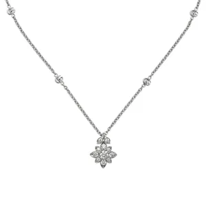 Gucci Flora Double G Diamond Pendant Necklace in 18kt White Gold | Women's Luxury Italian Fine Jewellery (YBB703649001)