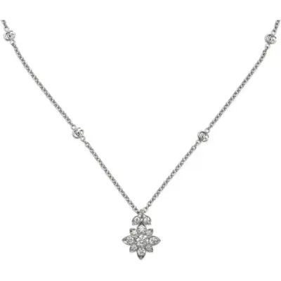 Gucci Flora Double G Diamond Pendant Necklace in 18kt White Gold | Women's Luxury Italian Fine Jewellery (YBB703649001)