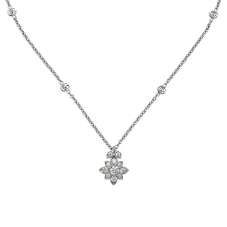 Gucci Flora Double G Diamond Pendant Necklace in 18kt White Gold | Women's Luxury Italian Fine Jewellery (YBB703649001)