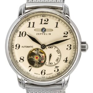 Zeppelin LZ 127 Graf Stainless Steel Open Heart Beige Dial Automatic 7666M5 Men's Watch