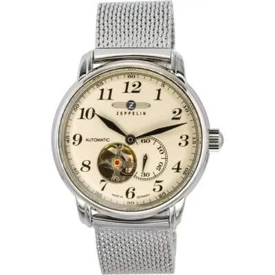 Zeppelin LZ 127 Graf Stainless Steel Open Heart Beige Dial Automatic 7666M5 Men's Watch