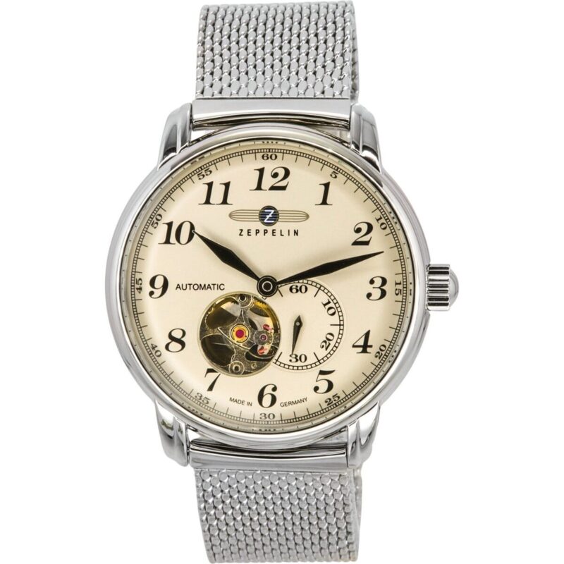 Zeppelin LZ 127 Graf Stainless Steel Open Heart Beige Dial Automatic 7666M5 Men's Watch