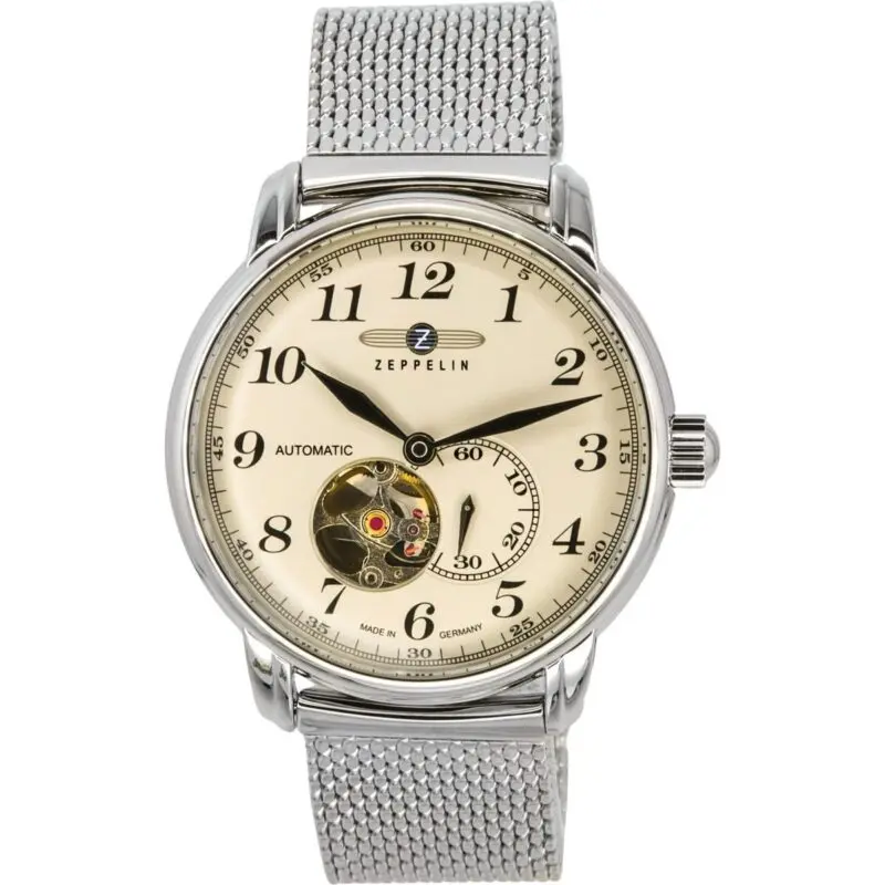 Zeppelin LZ 127 Graf Stainless Steel Open Heart Beige Dial Automatic 7666M5 Men's Watch