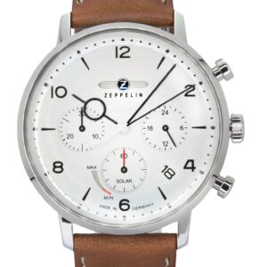 Zeppelin LZ129 Hindenburg Chronograph Brown Leather Strap Beige Dial Solar 80865N Men's Watch