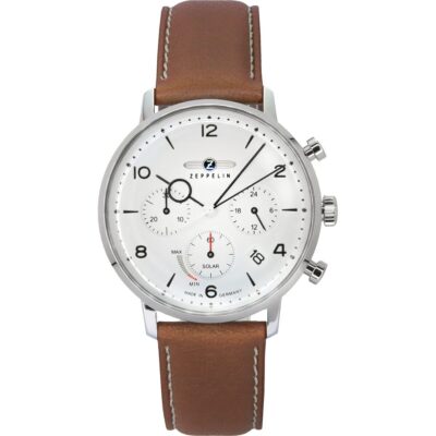 Zeppelin LZ129 Hindenburg Chronograph Brown Leather Strap Beige Dial Solar 80865N Men's Watch