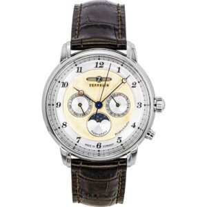 Zeppelin Friedrichshafen Brown Leather Strap Gold Dial Quartz 85365 Men's Watch