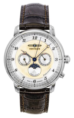 Zeppelin Friedrichshafen Brown Leather Strap Gold Dial Quartz 85365 Men's Watch