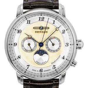 Zeppelin Friedrichshafen Brown Leather Strap Gold Dial Quartz 85365 Men's Watch