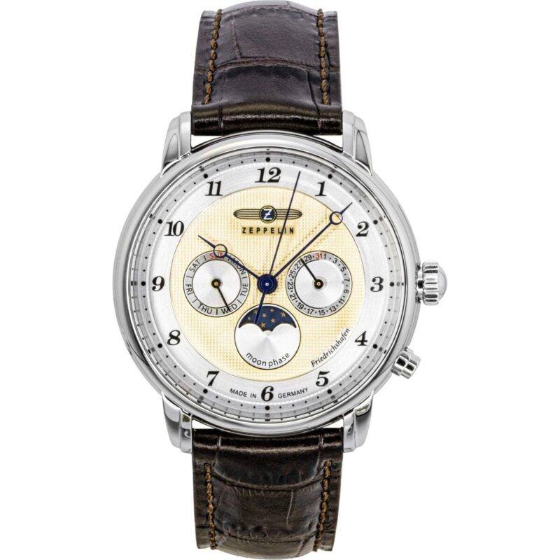 Zeppelin Friedrichshafen Brown Leather Strap Gold Dial Quartz 85365 Men's Watch