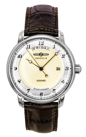 Zeppelin Friedrichshafen Brown Leather Strap Gold Dial Automatic 85625 Men's Watch