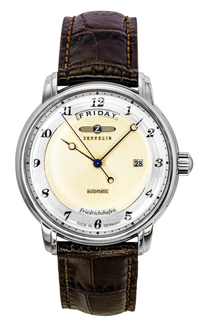 Zeppelin Friedrichshafen Brown Leather Strap Gold Dial Automatic 85625 Men's Watch