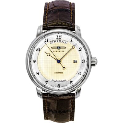 Zeppelin Friedrichshafen Brown Leather Strap Gold Dial Automatic 85625 Men's Watch