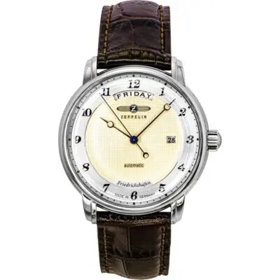 Zeppelin Friedrichshafen Brown Leather Strap Gold Dial Automatic 85625 Men's Watch