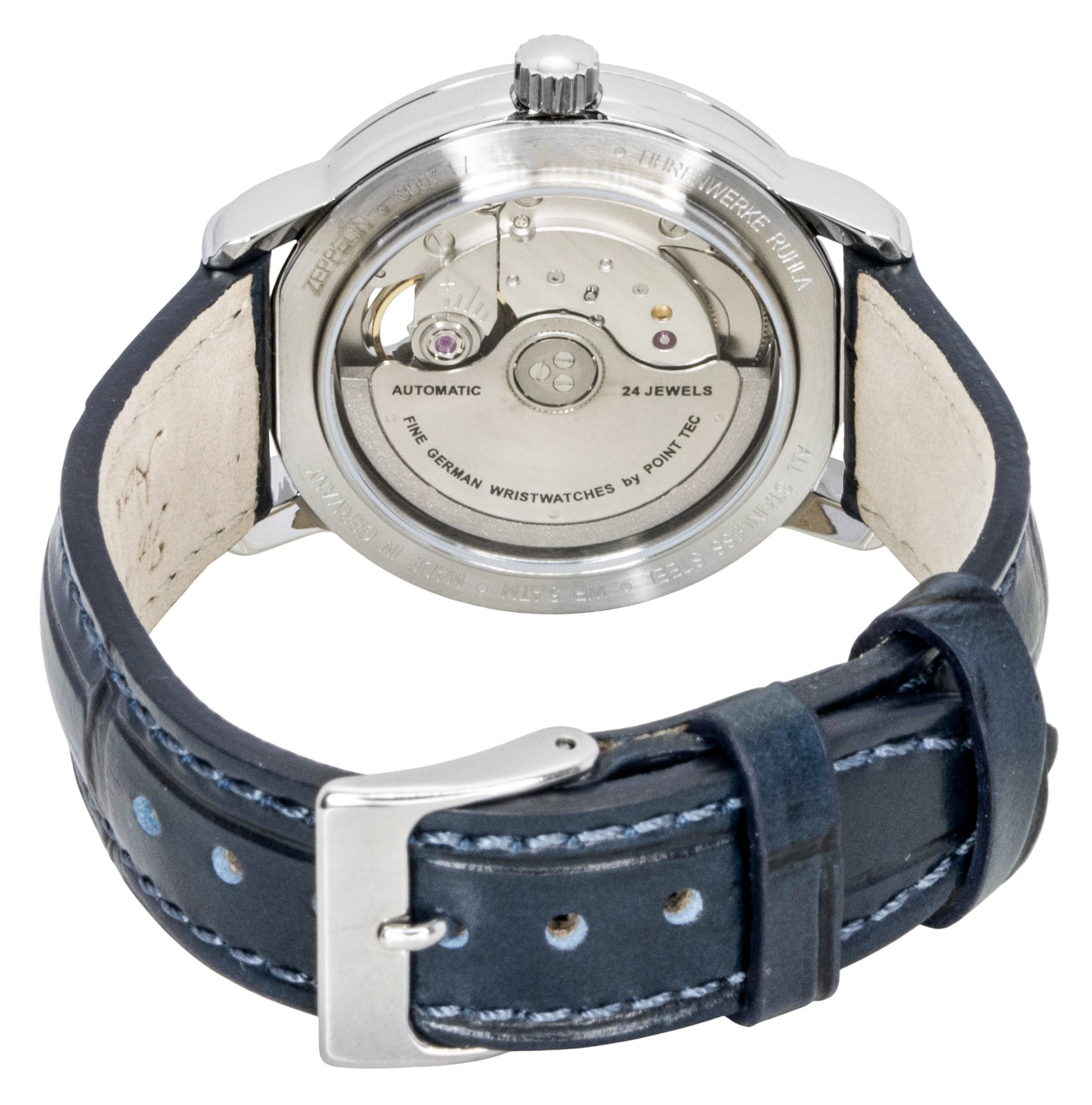 Zeppelin Friedrichshafen Leather Strap Open Heart Silver Dial Automatic 85671 Men’s Watch - Z85671