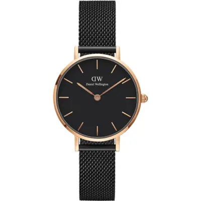 Daniel Wellington Petite Ashfield 32mm Women's Watch - Rose Gold with Black Dial & Black Mesh Strap (DW00100201)