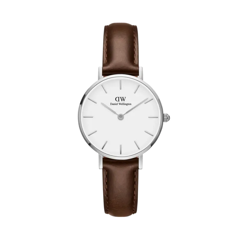 bristol-wht-slv-28-32 Daniel Wellington Women's classic petite bristol watch with dark brown leather strap