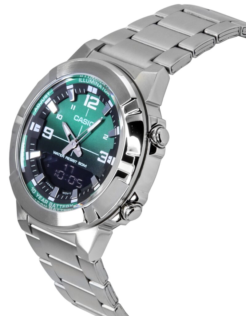Casio Analog Digital Combination Stainless Steel Green Dial Quartz AMW-870DA-3AV Men's Watch
