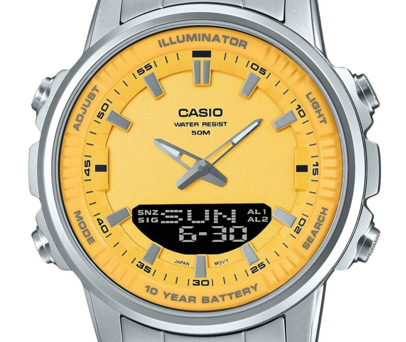 Casio Analog Digital Combination Stainless Steel Yellow Dial Quartz AMW-880D-9AV Men's Watch