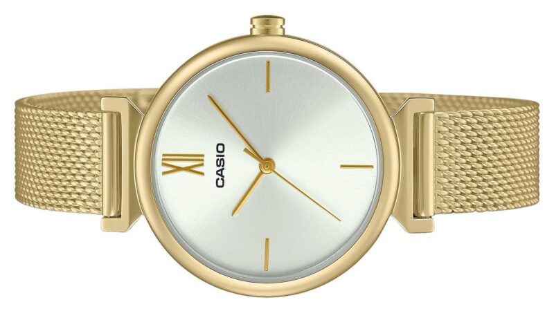 Casio Analog Gold Tone Stainless Steel White Dial Quartz LTP-2024VMG-7C Women's Watch With Bangle Set