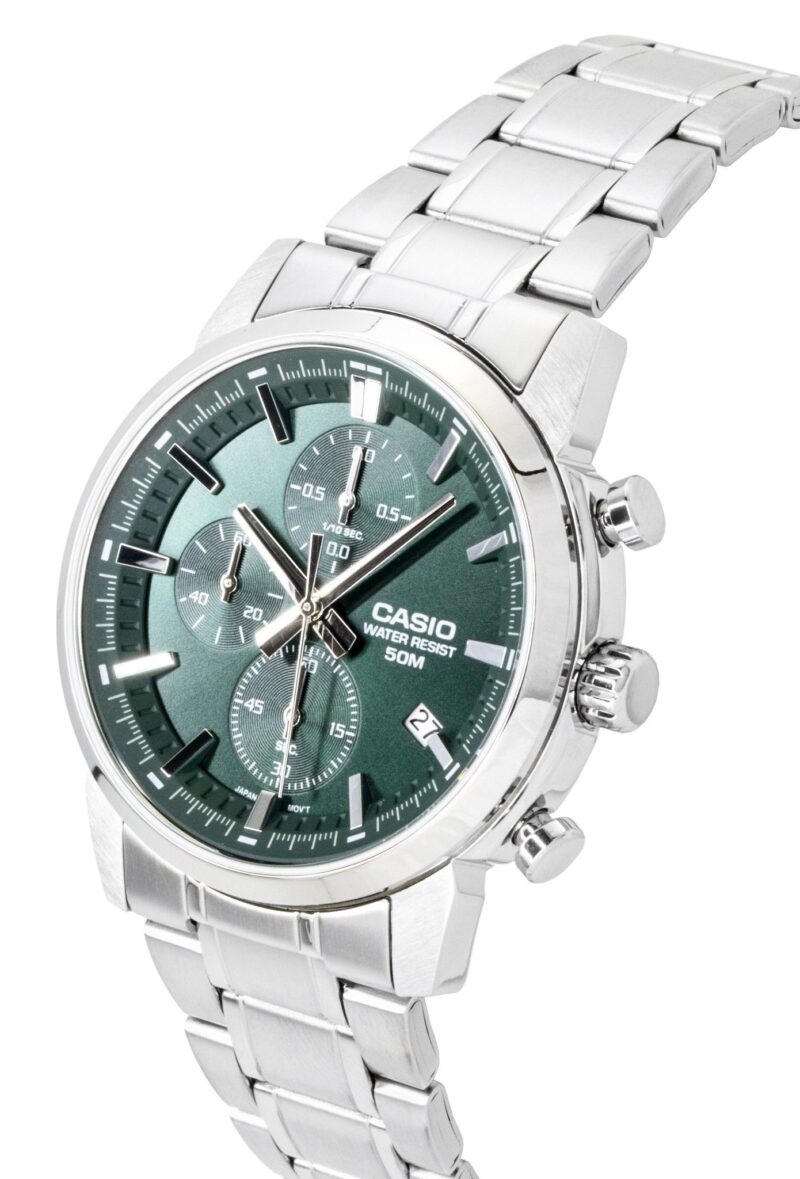 Casio Chronograph Analog Stainless Steel Green Dial Quartz MTP-E510D-3AV Men's Watch