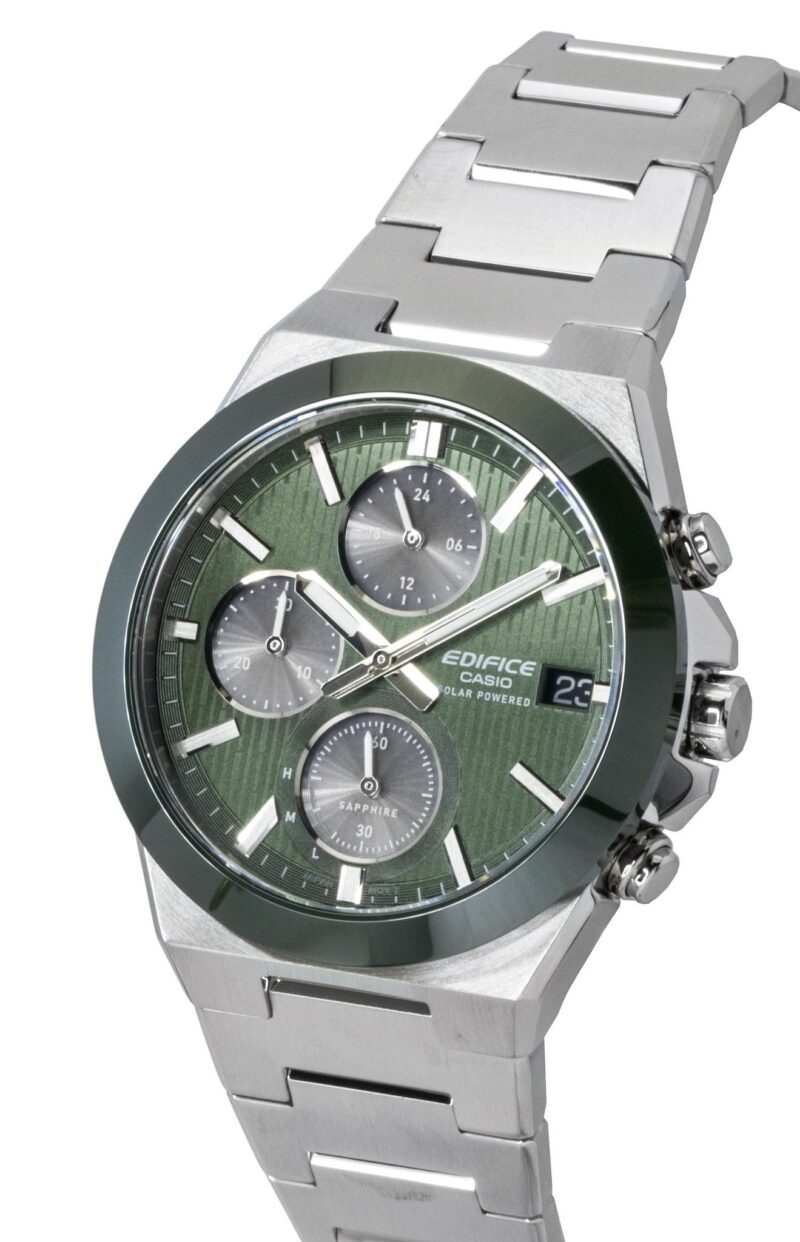 Casio Edifice Analog Chronograph Stainless Steel Green Dial Solar EFS-S650D-3A 100M Men's Watch