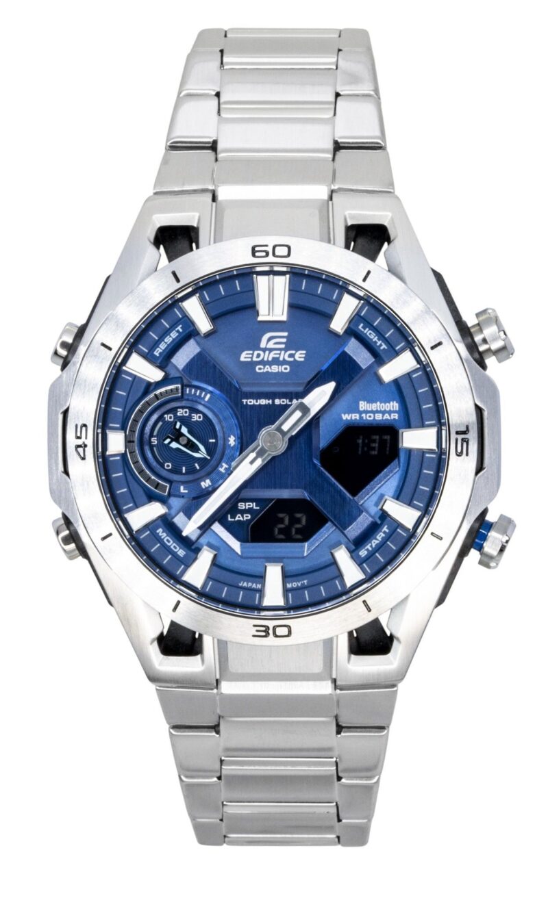 Casio Edifice Analog Digital Stainless Steel Blue Dial Solar ECB-2300D-2A 100M Men's Watch