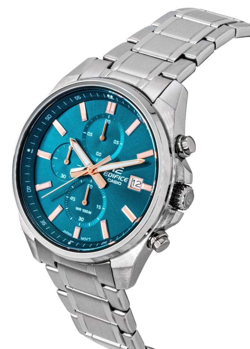 Casio Edifice Analog Standard Chronograph Stainless Steel Turquoise Dial Quartz EFV-610DE-2A 100M Men's Watch