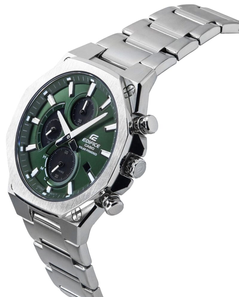 Casio Edifice Slim Line Analog Chronograph Stainless Steel Green Dial Solar EFS-S570D-3A 100M Men's Watch
