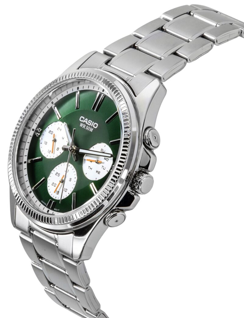 Casio Enticer Analog Stainless Steel Green Dial Quartz MTP-1375D-3 Men's Watch
