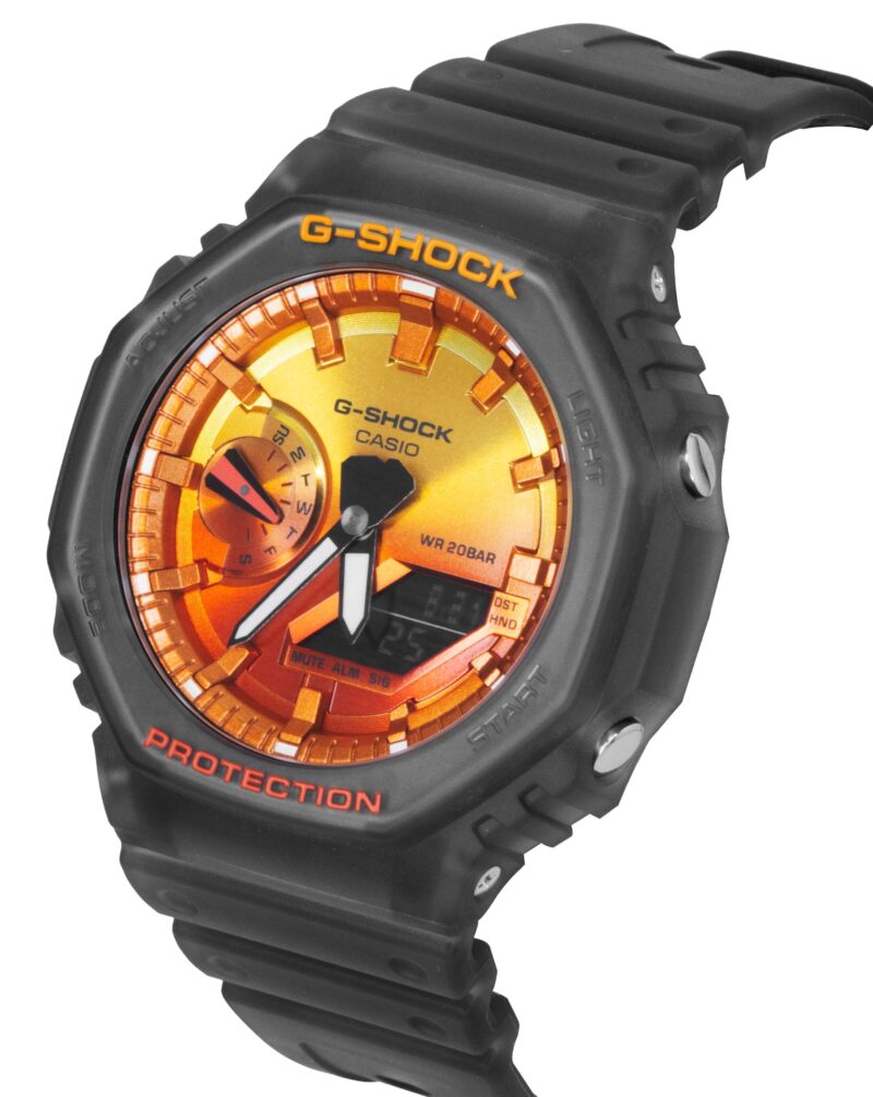 Casio G-Shock Analog Digital Resin Strap Orange Dial Quartz GA-2100FLS-8A4 200M Men's Watch