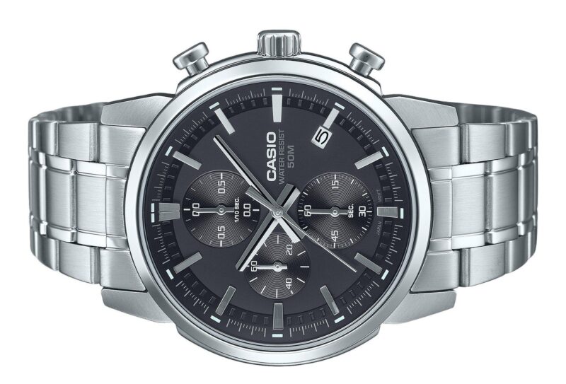 Casio Standard Analog Chronograph Stainless Steel Black Dial Quartz MTP-E510D-1A1V Men's Watch