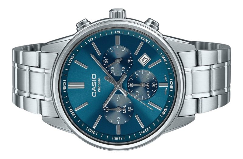 Casio Standard Analog Chronograph Stainless Steel Blue Dial Quartz MTP-E515D-2A1V Men's Watch